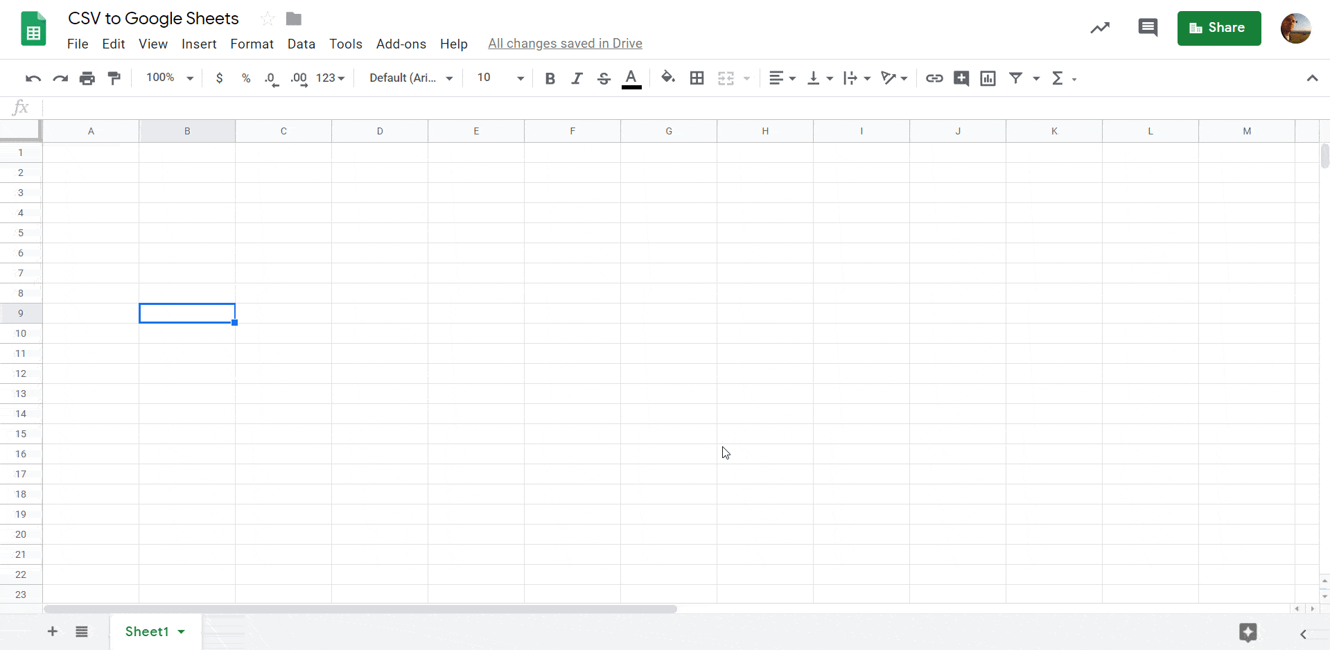CSV import demonstration in Google Sheets